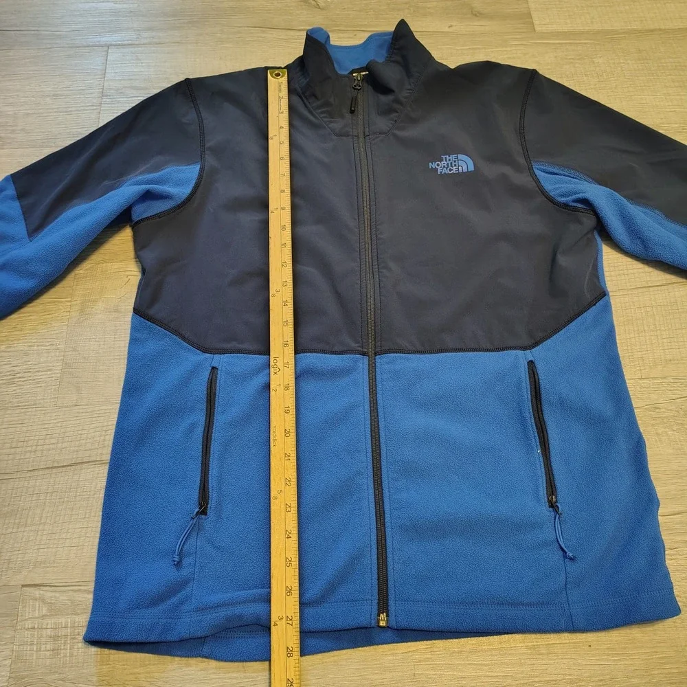 The North Face Mens Full Zip Fleece Jacket Blue Navy Softshell Overlay Large